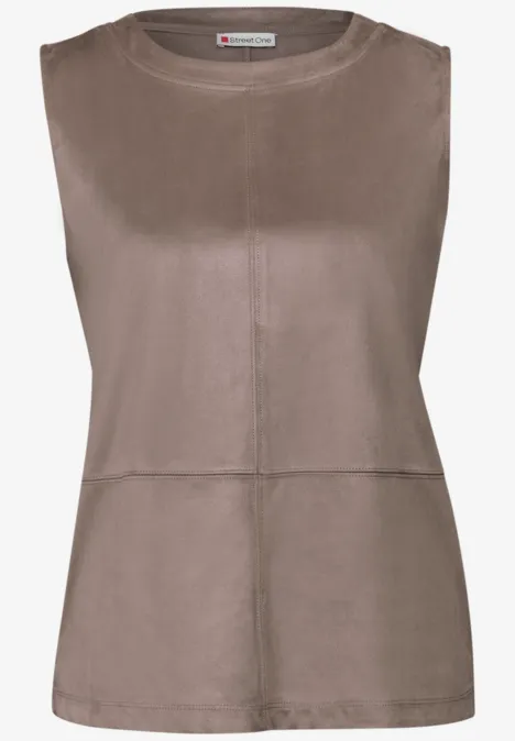 Velours-Top mit Ziernähten silk brown