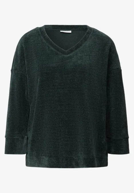 T-shirt douillet à col en V evernight green
