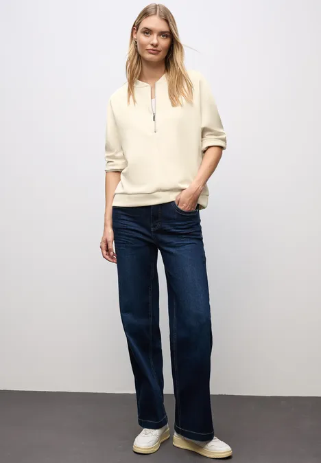 Silk-Look Shirt mit Zipper soft beige