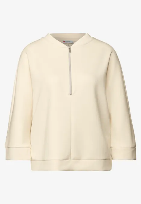 Silk-Look Shirt mit Zipper soft beige