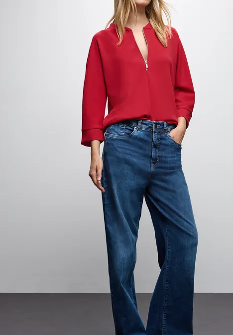 Silk-Look Shirt mit Zipper racing red