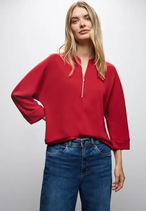 Silk-Look Shirt mit Zipper racing red