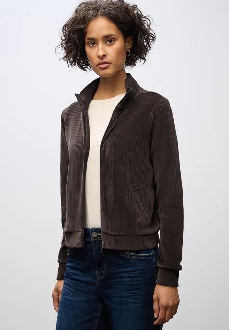 Cordjacke mit Zipper deep roast brown