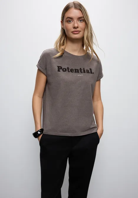 T-Shirt mit Bouclé Wording dark nomad brown mel.