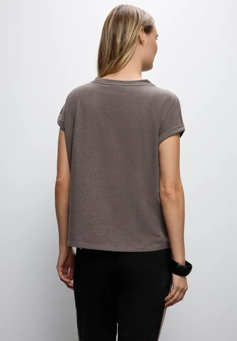 T-Shirt mit Bouclé Wording dark nomad brown mel.