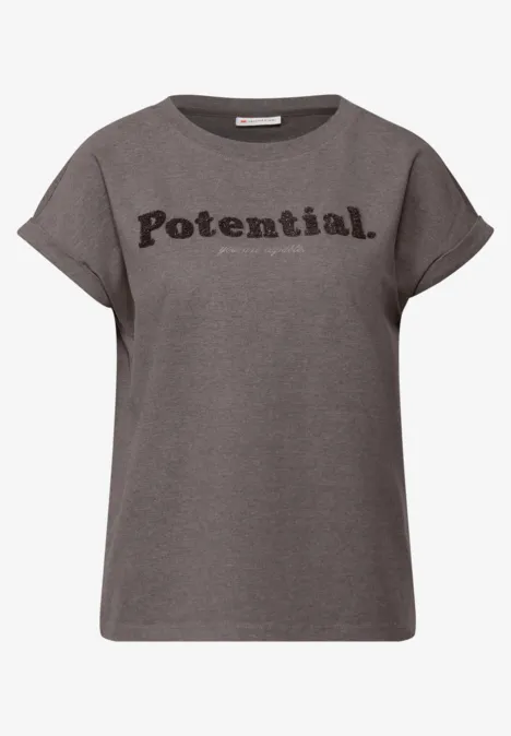 T-Shirt mit Bouclé Wording dark nomad brown mel.