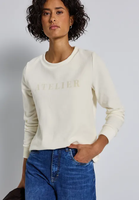 Feincord-Shirt mit Wording soft beige
