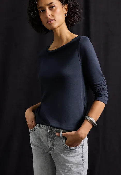 Basic Langarmshirt deep blue
