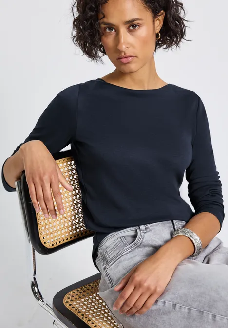Basic Langarmshirt deep blue