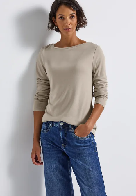 Basic shirt met lange mouwen morning beige