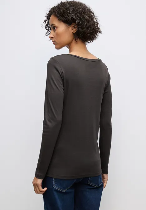 Basic Langarmshirt darkest brown