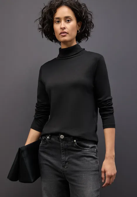 Basic Rollkragen-Shirt Black