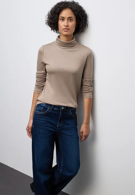 Basic shirt met coltrui bark brown