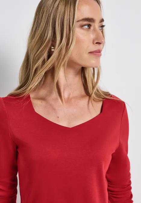 Shirt met carrée halslijn racing red