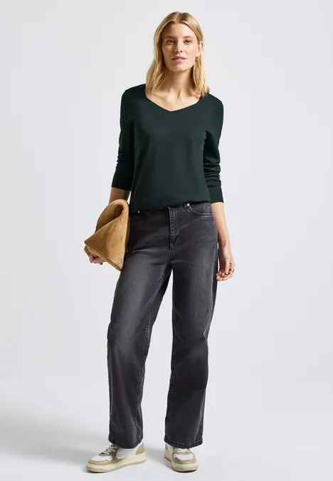 Shirt met carrée halslijn evernight green
