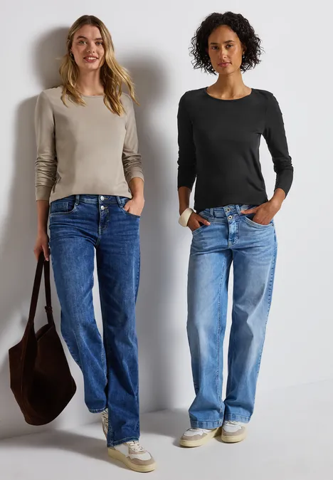 2er-Pack Langarmshirts black/morning beige