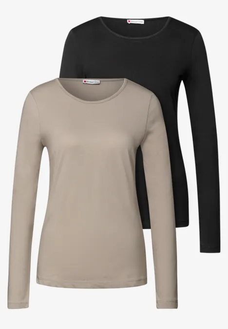 2er-Pack Langarmshirts black/morning beige