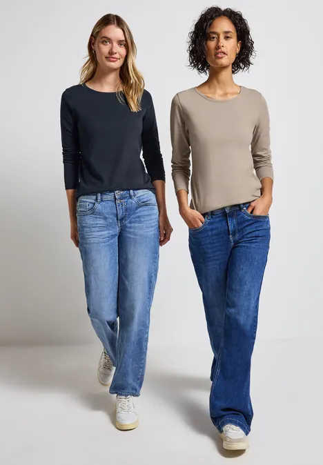 2er-Pack Langarmshirts morning beige/deep blue