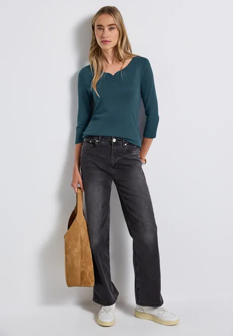 Basic shirt met knoopdetail tide blue