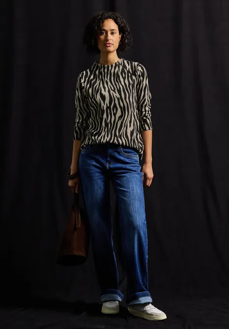 Jacquard shirt met rits Black