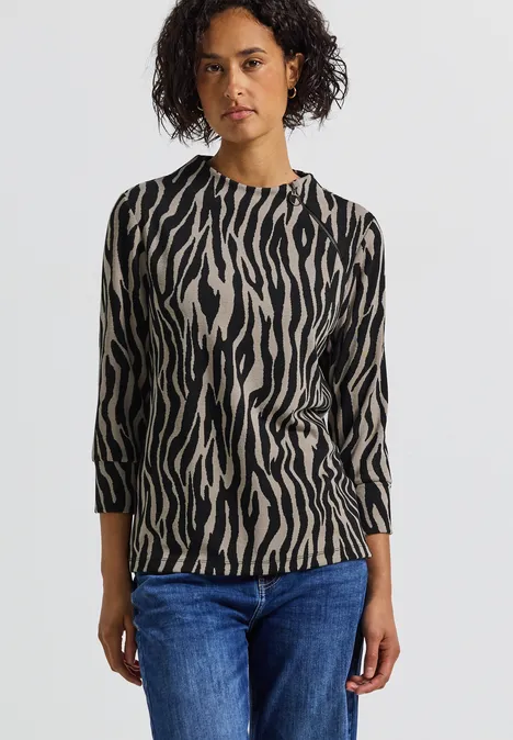 Jacquard shirt met rits Black
