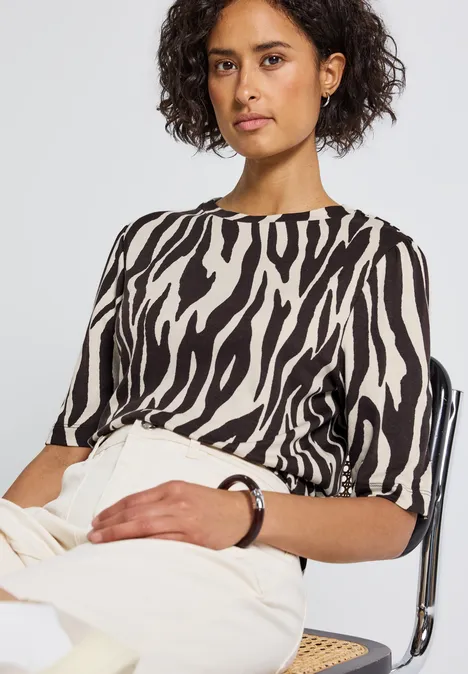 Basic T-Shirt mit Raffung deep roast brown