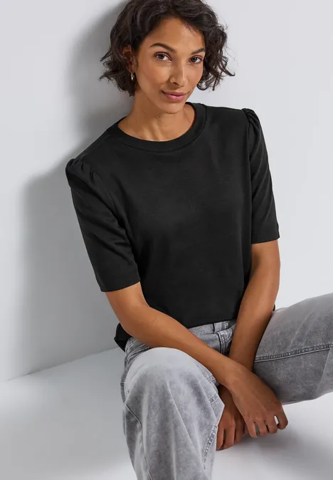 Basic T-Shirt mit Raffung Black