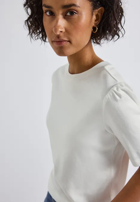 Basic T-Shirt mit Raffung off white