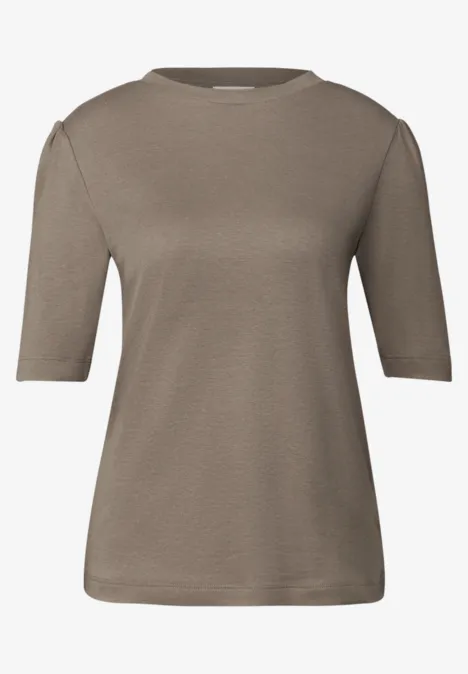 Basic T-Shirt mit Raffung bark brown