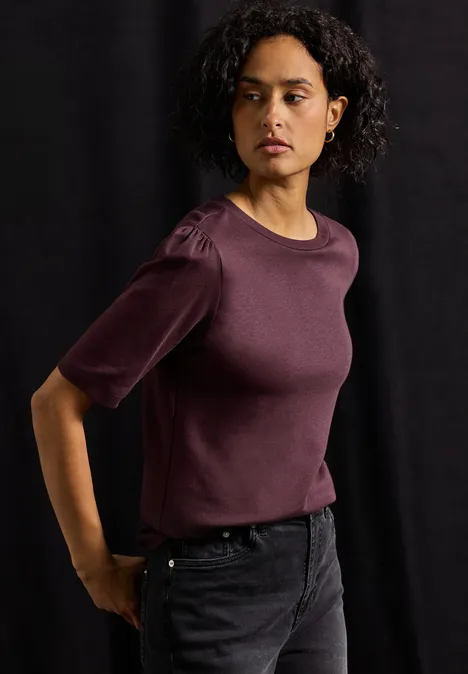 Basic T-Shirt mit Raffung jazz berry