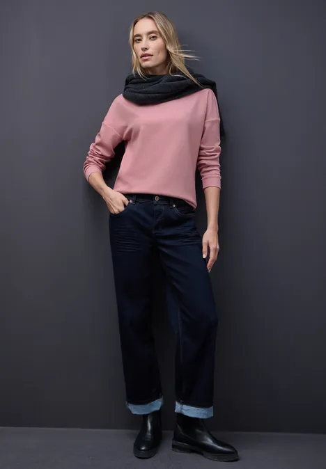 Shirt met geribd detail powder pink mel.