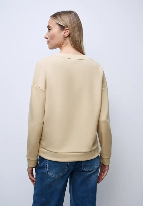 Shirt met geribd detail sanded beige mel.