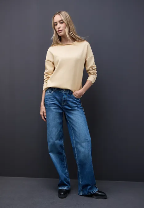 Shirt met geribd detail sanded beige mel.
