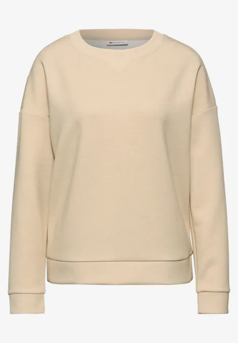 Shirt met geribd detail sanded beige mel.