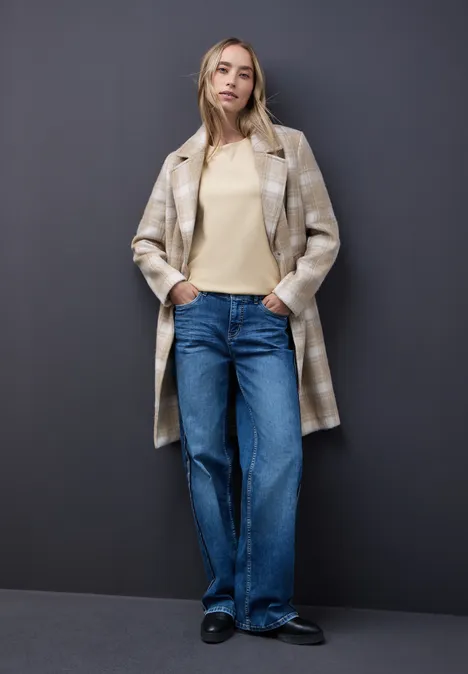 Shirt met geribd detail sanded beige mel.