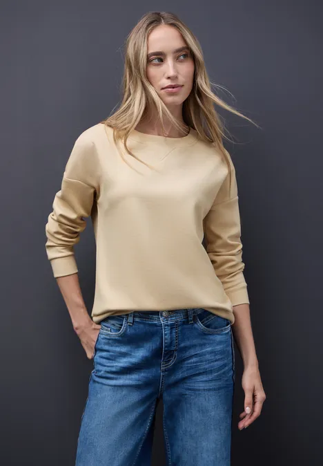 Shirt met geribd detail sanded beige mel.