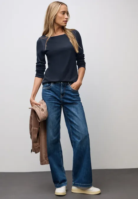 Basic Langarmshirt deep blue