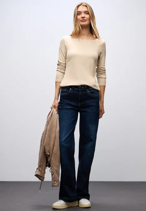 Basic Langarmshirt cotton beige