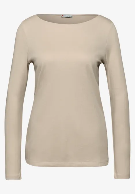 Basic Langarmshirt cotton beige