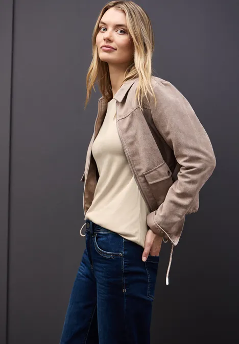 Basic Langarmshirt cotton beige