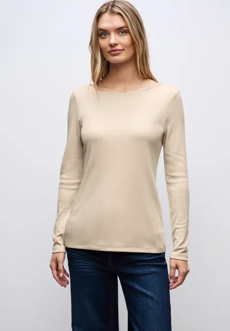 Basic Langarmshirt cotton beige