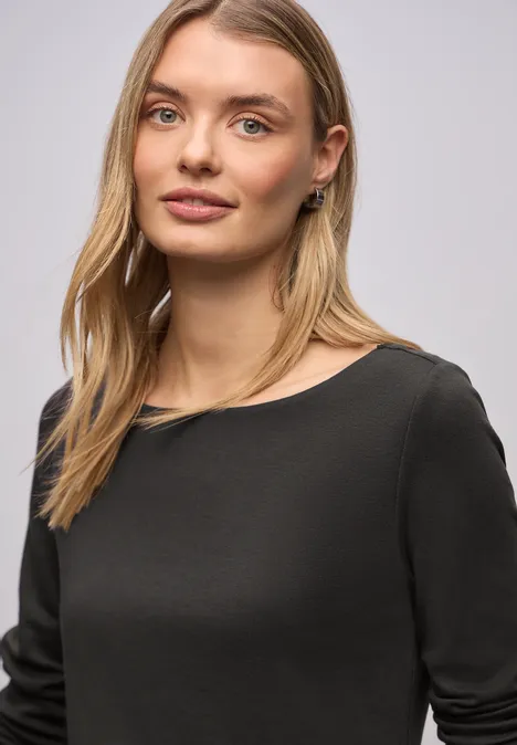 Basic shirt met lange mouwen darkest brown