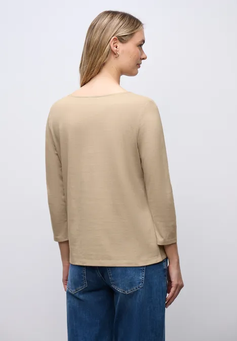 Shirt met vierkante halslijn sanded beige mel.