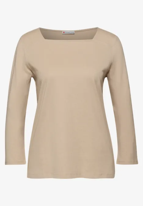 Shirt met vierkante halslijn sanded beige mel.