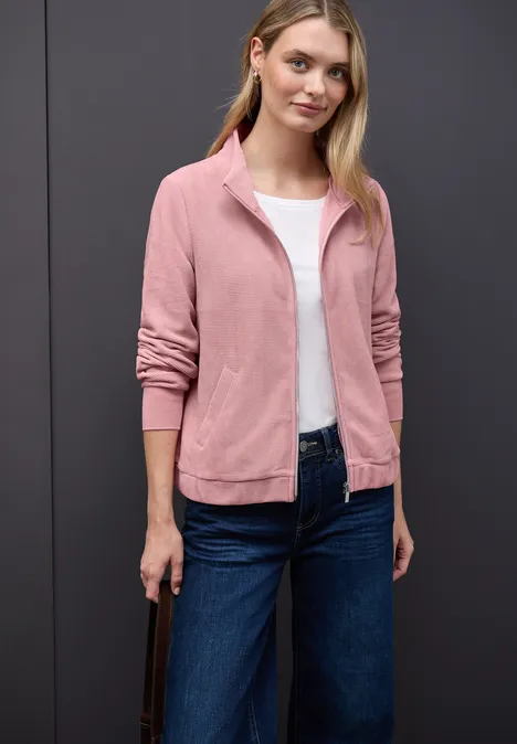 Gestructureerd jack met ritssluiting powder pink