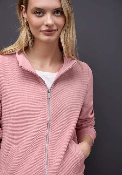 Gestructureerd jack met ritssluiting powder pink