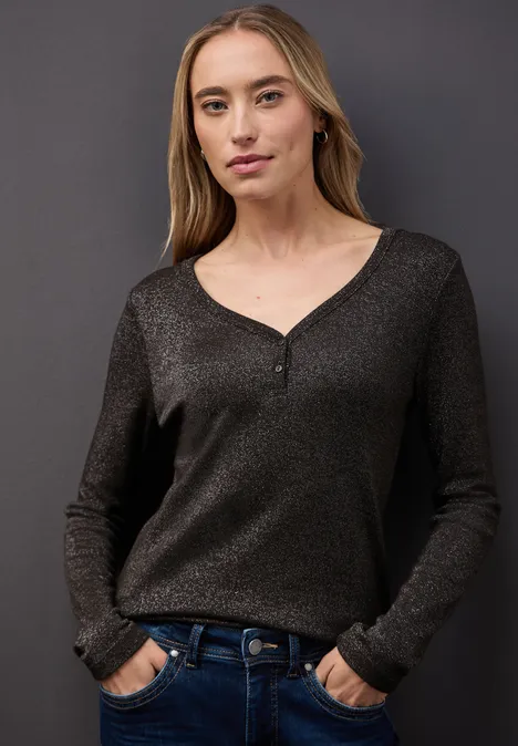 Glitzerndes Langarmshirt darkest brown