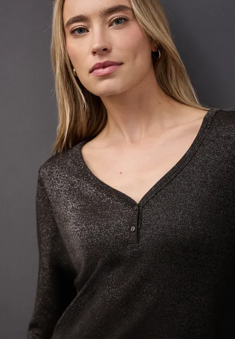 Glitzerndes Langarmshirt darkest brown