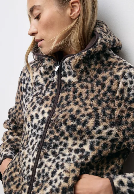 Teddy-Jacke mit Leo-Muster sanded beige