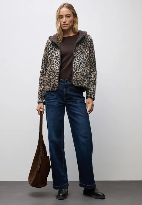 Teddy-Jacke mit Leo-Muster sanded beige
